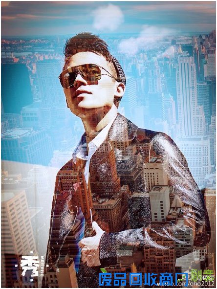 欧豪晒美图秀秀叠影自拍照 戴黑超显帅气