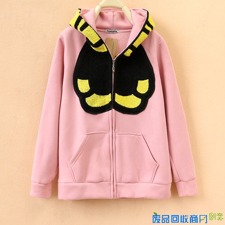 2014秋冬新款抓绒开衫拉链外套少女式连帽休闲卫衣女可爱猴子图案