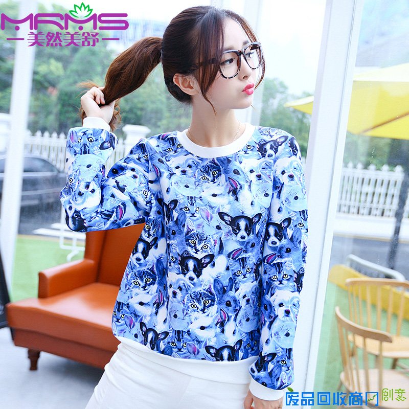 2014秋装卫衣女秋冬长袖圆领套头衫少女装可爱动物图案中学生外套