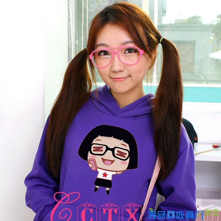 少女女生可爱加厚连帽抓绒可爱菜菜图案休闲潮女韩版卫衣宽松外套