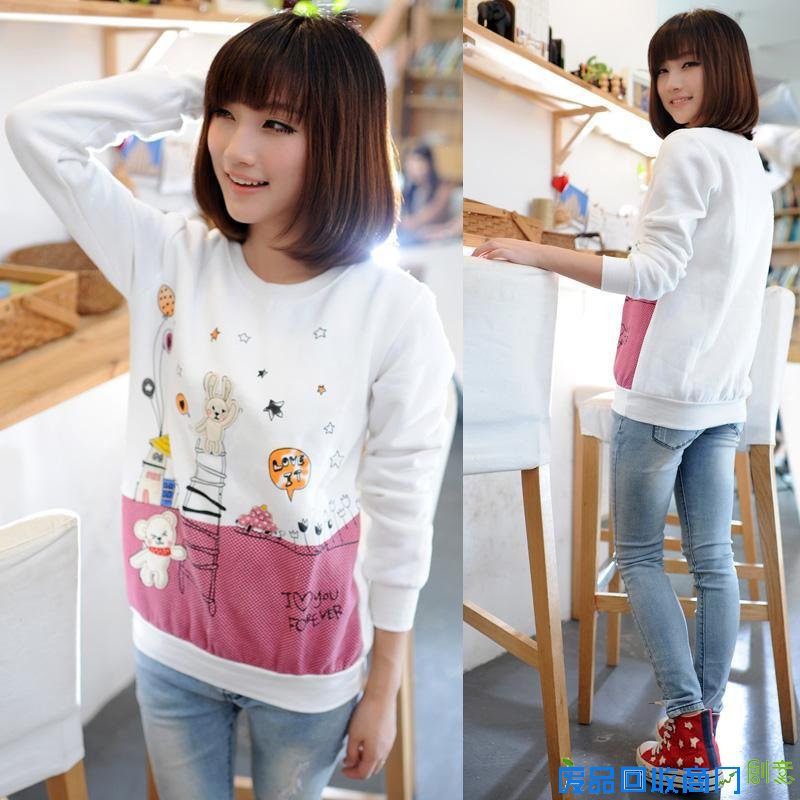 2014春秋新款卫衣女学生装可爱卡通图案少女修身甜美圆领套头外套