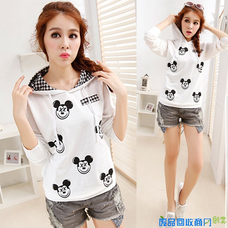 2014秋季新款米奇图案可爱少女连帽卫衣修身显瘦学生上衣外套潮服