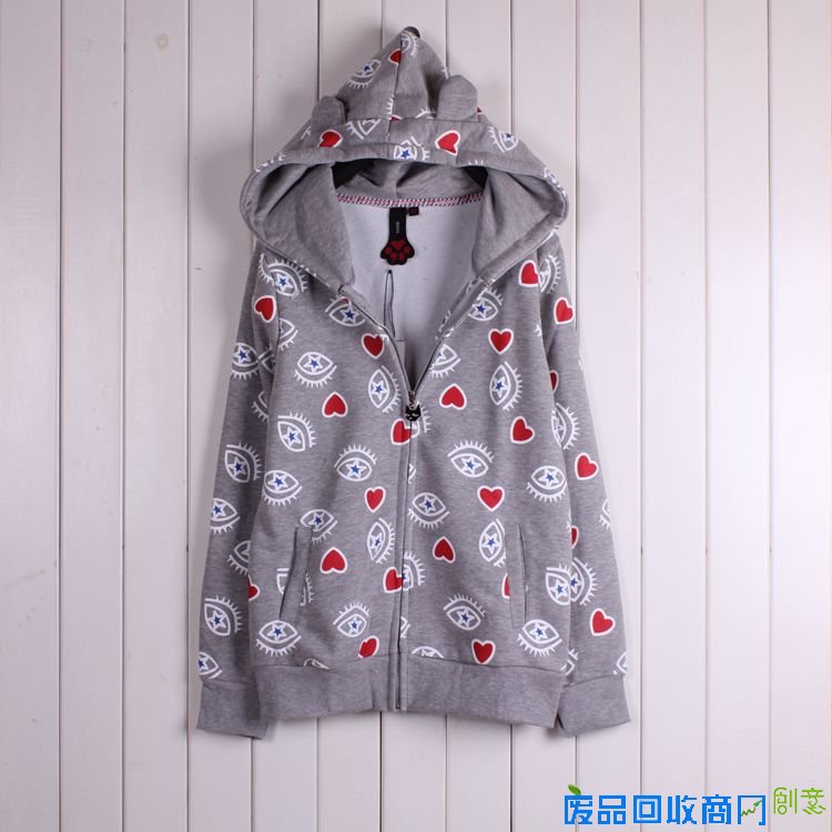 a02阿桑娜 学院少女装 可爱猫眼图案外套 连帽开衫 春秋款卫衣女