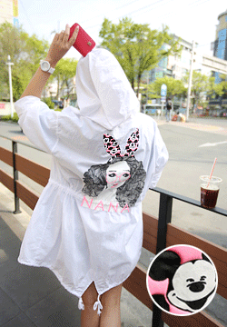 ssunny韩国代购官网正品验证 休闲可爱少女图案连帽夹克韩版外套