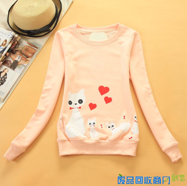 喵星人长袖卫衣外套女装可爱猫咪图案圆领套头衫绒衫少女学生上衣