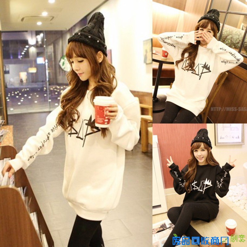 森女新款百搭少女个性图案可爱上衣姐妹装中长款套头女卫衣外套