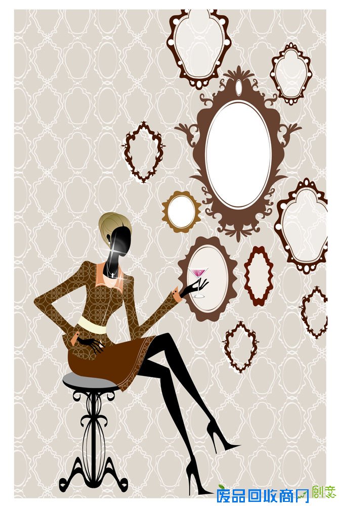 喝酒的优雅女人矢量素材(编号:20110716112216)-女性