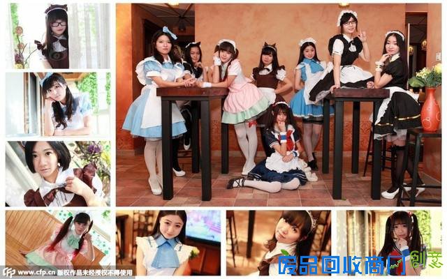 经记者了解，该店主是一位80后摄影师，由于喜欢动漫，开了这样一家女仆咖啡馆，吸引了大量郑州的动漫爱好者。图为咖啡店内的萌萌女仆店员。