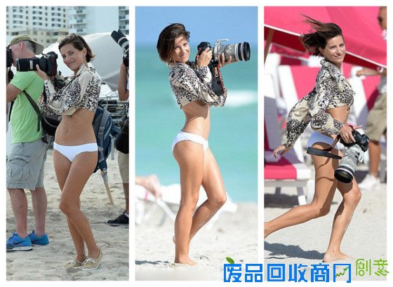 火辣身材美女摄影师海滩摄影抢超模风头