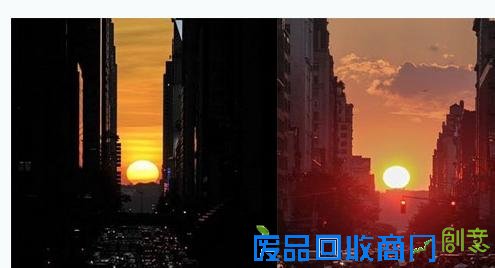 纽约再现曼哈顿悬日唯美画面 每年出现两次吸引大批摄影爱好者