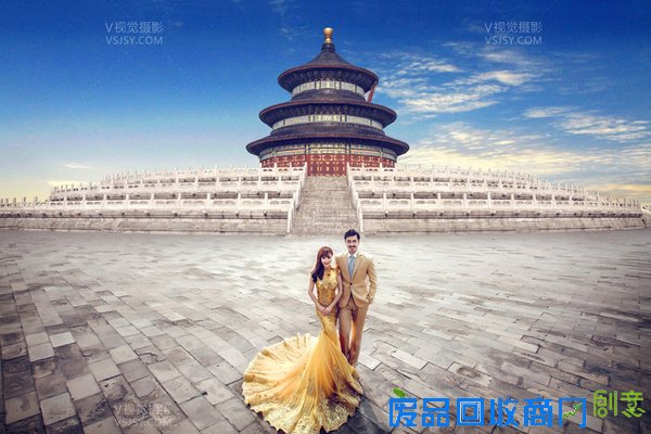 北京婚纱摄影的金色中国范儿，V视觉大气塑造