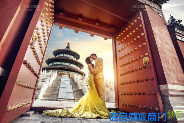 北京婚纱摄影的金色中国范儿，V视觉大气塑造