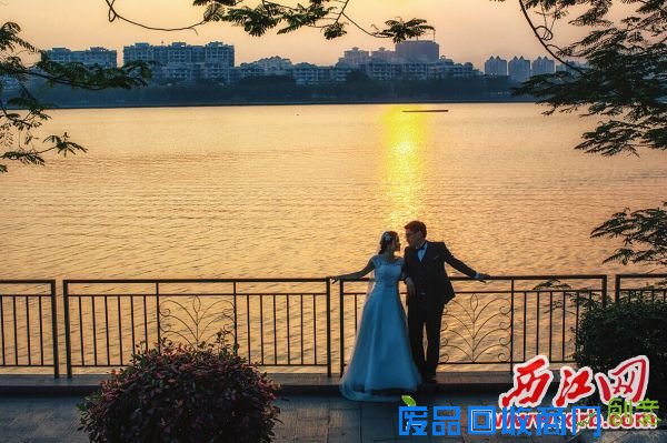 星湖美景吸引不少新人拍婚纱照。 受访者陈德米供图