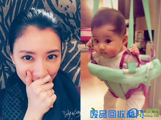 贾静雯小女儿玩婴儿弹跳椅好奇东张西望模样可爱