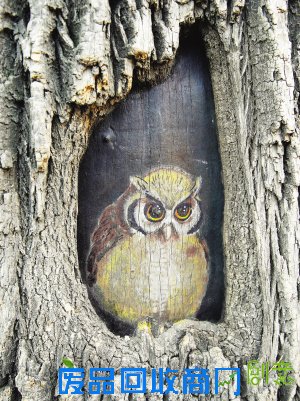 美术启蒙老师树洞作画 成冬日街边独特风景(图)