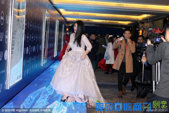 组图：李湘亮相红毯自提裙摆 造型华美身材丰腴