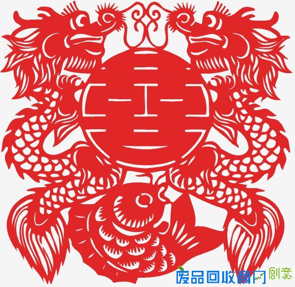鱼龙喜字窗花剪纸教程与窗花图案图片