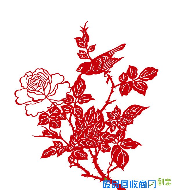 牡丹花剪纸传统剪纸矢量素材 