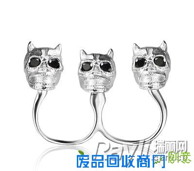 Ooh Dear国际时尚珠宝Twin Story[双生记]925银镀金镶黑蓝宝石戒指