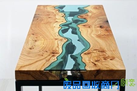  原木玻璃“河流”饭桌