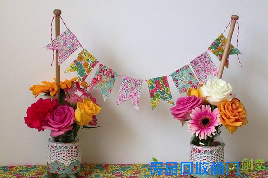 闲置物品大变身 DIY彩旗果酱罐装饰