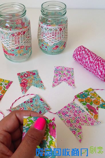 闲置物品大变身 DIY彩旗果酱罐装饰