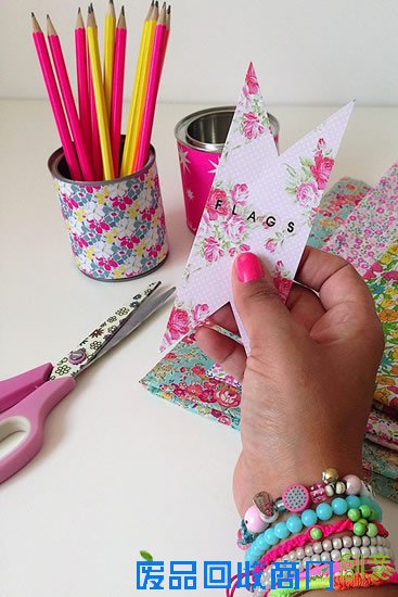 闲置物品大变身 DIY彩旗果酱罐装饰
