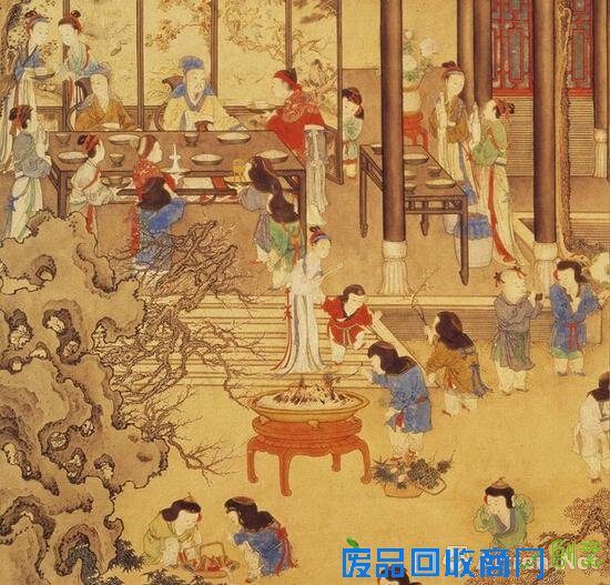 清 姚文瀚《岁朝欢庆图》(局部)82.4cmx55cm 纸本设色 台北故宫博物院藏