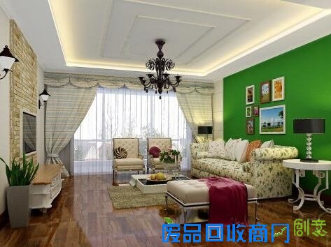 田园风格倡导回归自然“，美学上推崇自然美”，树叶绿的沙发背景墙、草绿色的沙发，自然电视背景墙，一