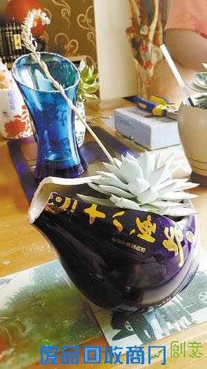 卢红伟:生活有奇巧 酒瓶作花盆(组图)