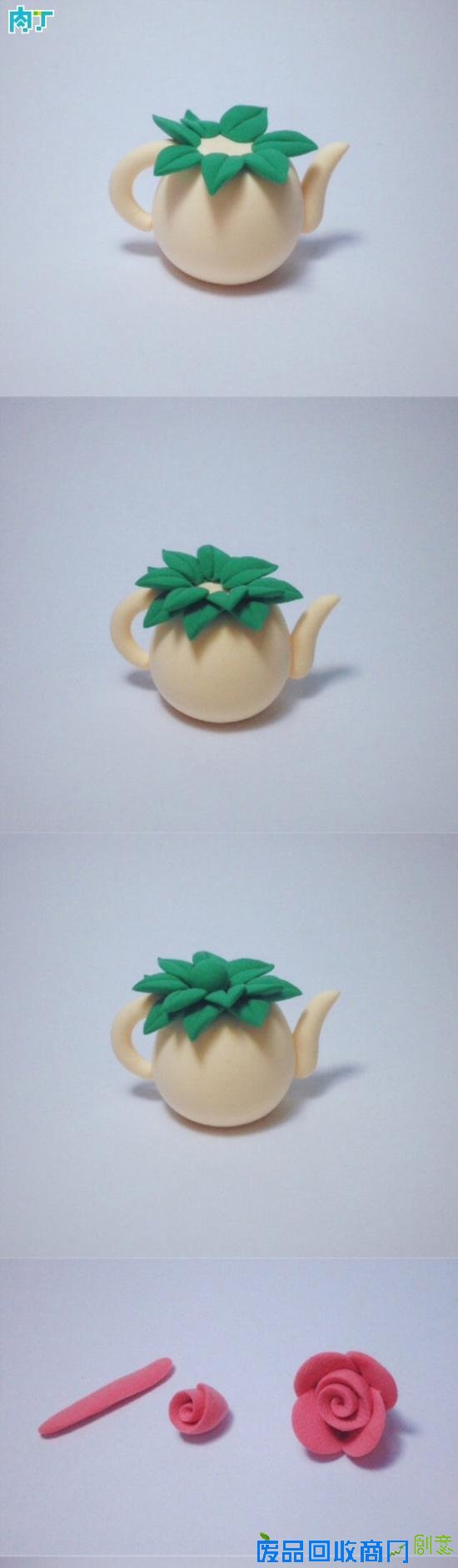 可爱的文艺范水壶花瓶插花粘土手工制作教程