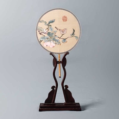 缂丝宫扇果熟来禽图