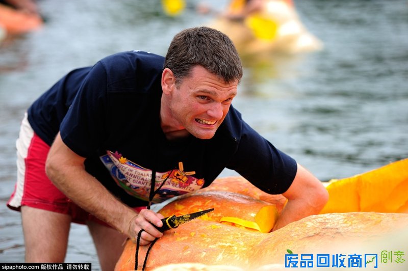 美国巨无霸南瓜快艇赛举行 另类小船水上角逐趣味横生