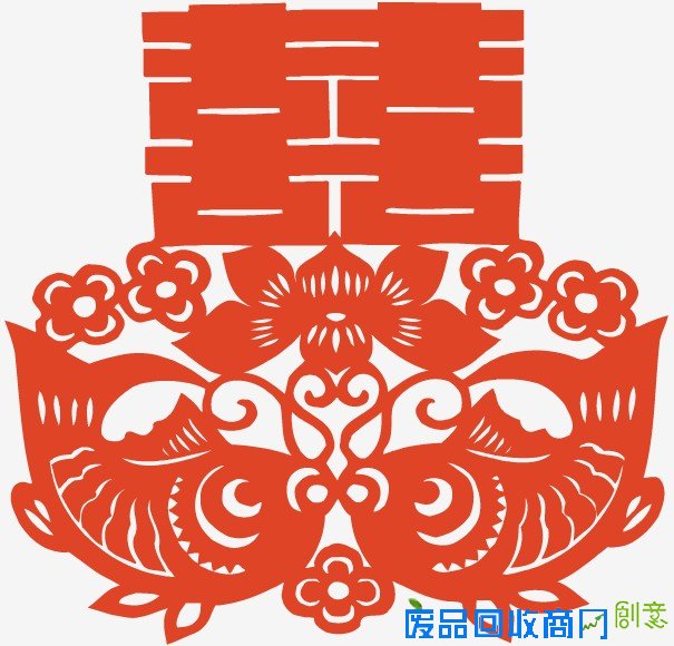 剪纸图案大全-鲤鱼喜字剪纸的