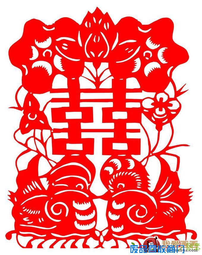 喜字剪纸图案大全:双喜鸳鸯