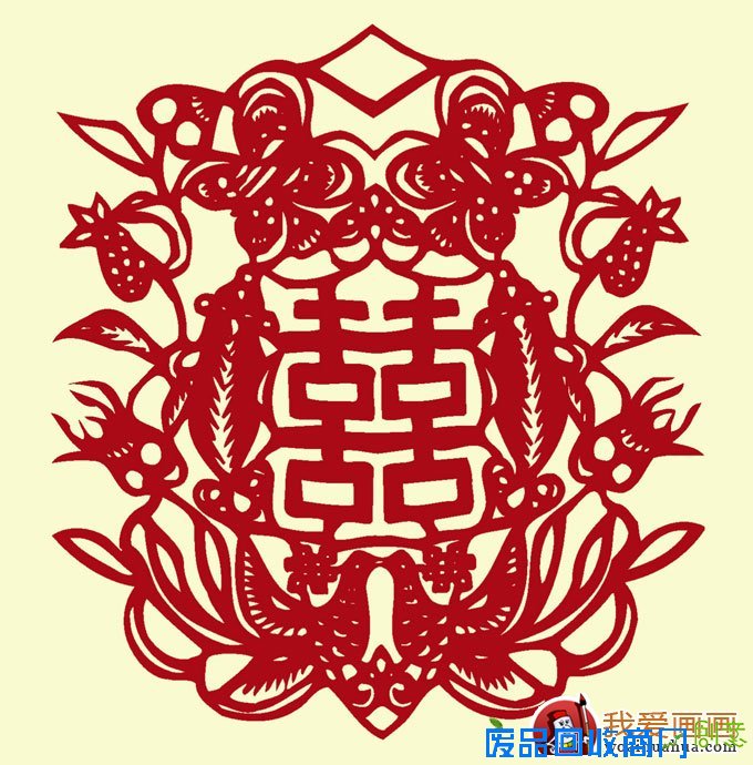 喜字剪纸图案大全:双喜鸳鸯