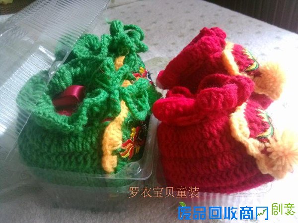 纯手工编织婴儿连脚裤 虎头鞋