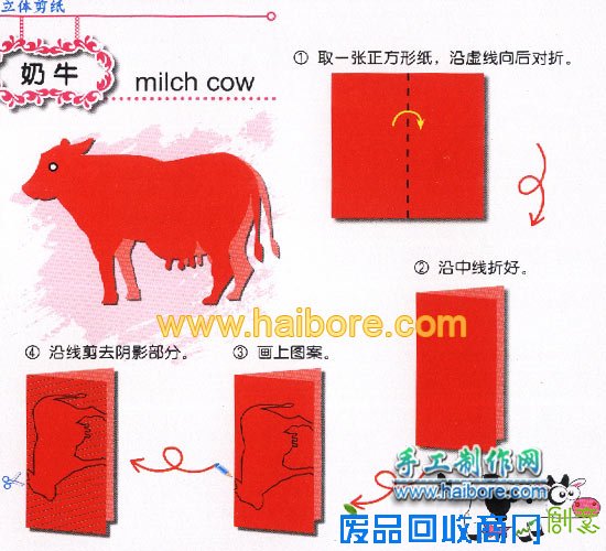 幼儿立体剪纸图案:奶牛