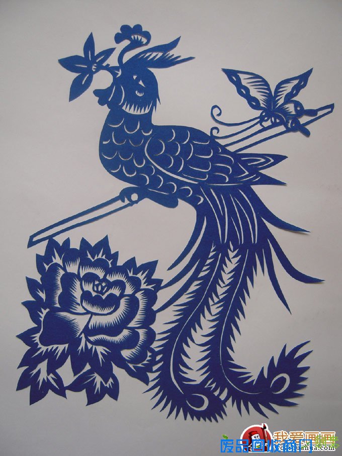 少年儿童手工小动物剪纸图片:凤凰牡丹