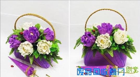 废弃泡沫板制作装饰精美的插画花篮DIY图解教程