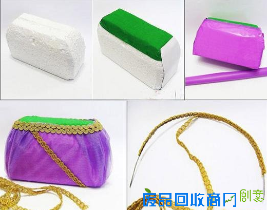 废弃泡沫板制作装饰精美的插画花篮DIY图解教程