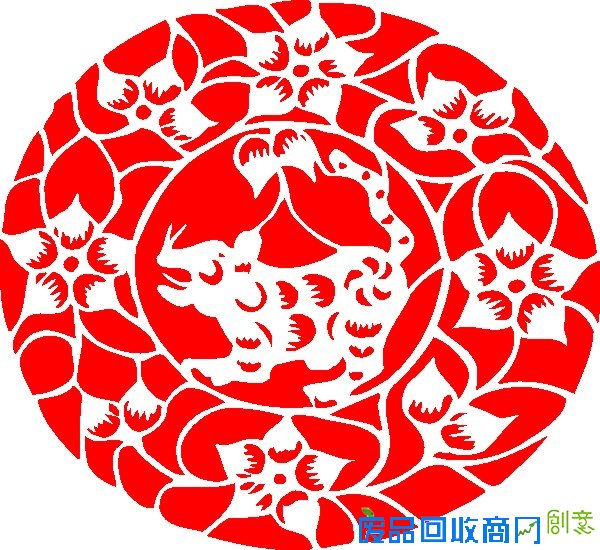 剪纸图片-时尚矢量插画图 圆形 窗花 狗崽,时尚