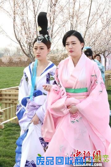 图为着汉服美女邂逅樱花飘逸非凡。　崔佳明　摄