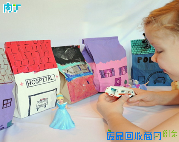 幼儿玩具手工小制作 旧纸袋DIY可爱小房子的做法◆肉丁儿童网