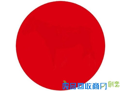 在此红色圆形图案的中心处可以看到一匹马的轮廓。