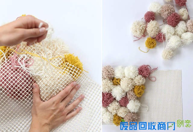 毛茸茸止滑墊自己作！只要用家裡剩餘的毛線球綁一綁..