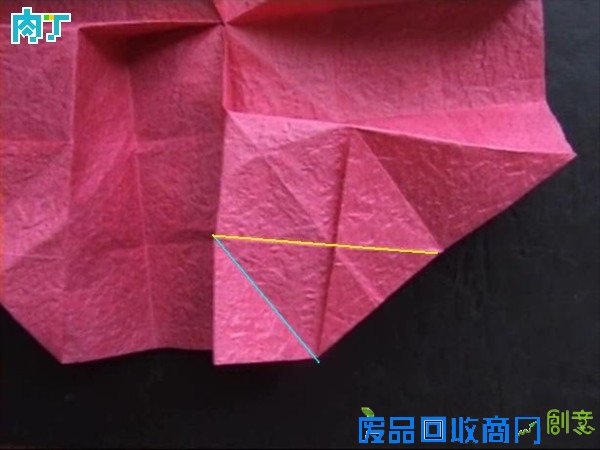 50种纸玫瑰的折法之带枝叶纸玫瑰花折纸方法图解 玫瑰花叶折法╭★肉丁网