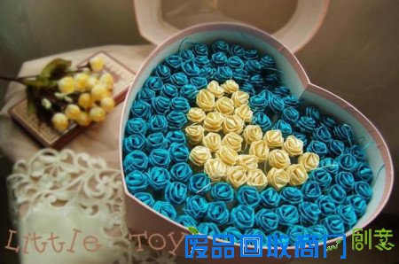 diy手工丝带折玫瑰花成品礼盒图片