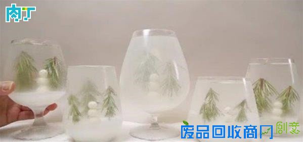 节日DIY 高脚玻璃杯浪漫雪景造型杯的方法╭★肉丁网