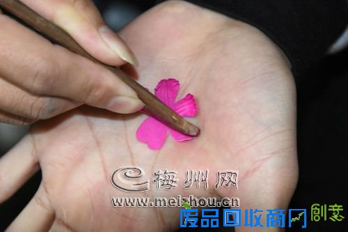 印纹理 用花模把剪好的花瓣放在手心印出细腻的纹理。